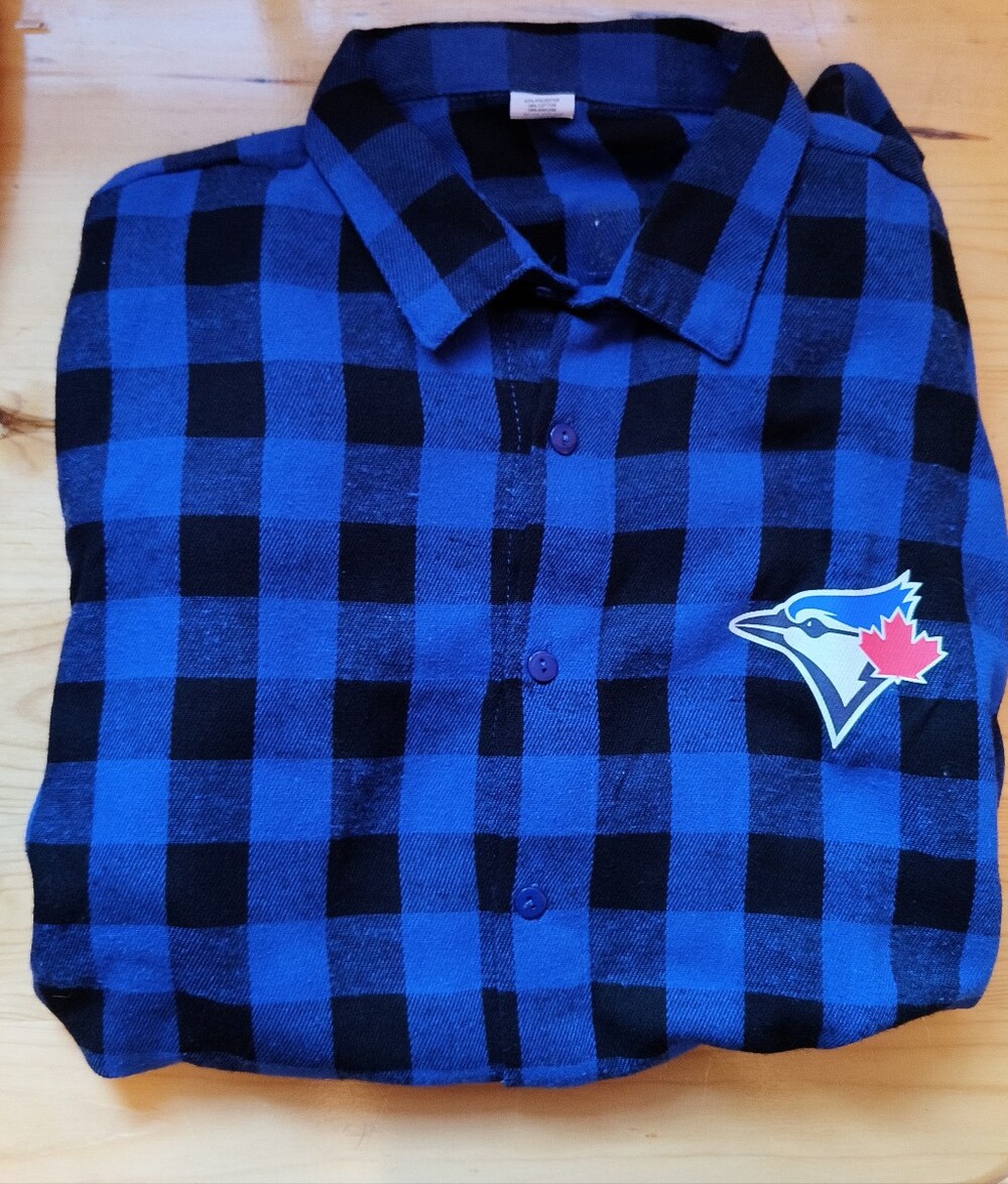Bluejays Blue and Black Plaid Button-Down Shirt, Unisex XL
